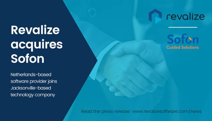 Revalize proudly announces the acquisition of Sofon, symbolized by a handshake and the logos of both companies. This strategic move strengthens our commitment to innovative solutions such as Revalize cloud software for manufacturers and seamlessly combines expertise with enhanced technology.
