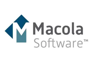 The Macola Software logo showcases two overlapping arrow shapes forming an M on the left, with the text Macola Software alongside it. It embodies precision and innovation, much like a visual product configurator streamlining complex design processes.