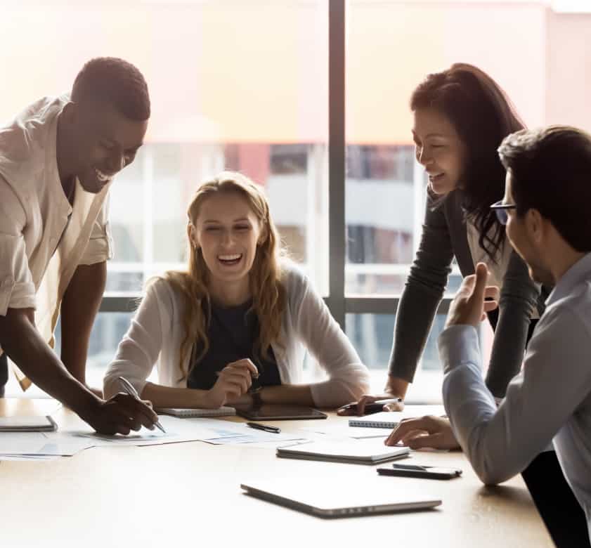 People at a desk looking at integrations