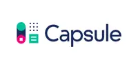 Logo featuring a stylized capsule icon with dots and lines on the left, seamlessly integrating LeadMethod branding, and the word Capsule in navy blue font on the right.