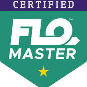 Green badge with the words Certified FLO Master and a yellow star below.