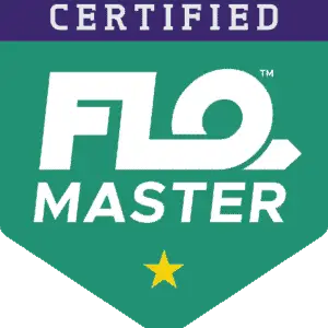 Certified Flo Master badge with a green background and a yellow star at the bottom.