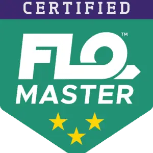 A green and white logo with white text.