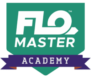 The logo of Flo Master Academy features a green shield and a purple banner with the word Academy, symbolizing excellence in flow management, akin to the expertise found within the Pipe-Flo Portal.