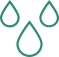Three green raindrop icons, reminiscent of a fluid simulation software, are arranged in a triangular pattern on a white background.