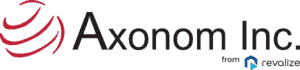 Logo of Axonom Inc., featuring a red curved line symbol and the text Axonom Inc. with from Revalize in smaller font below.