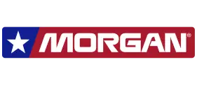 A rectangular logo with a red background displays MORGAN in white capital letters, accompanied by a white star on a blue panel to the left, reminiscent of innovation in CPQ for specialty vehicle manufacturing.