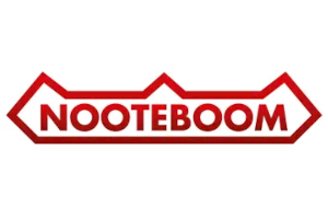 The red and yellow Nooteboom logo, featuring a stylized crown shape above the text, elegantly blends with the innovative essence of Sofon QIS.
