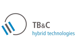 TB&C hybrid technologies logo, reminiscent of a CPQ proposal generators efficiency, showcases a stylized circle adorned with sleek diagonal lines.